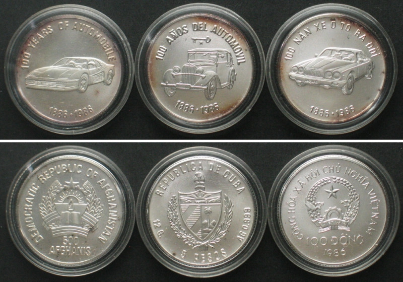 International Set 1986, 100 YEARS OF AUTOMOBILE. Vietnam 100 Dong 1986 Jaguar, C...