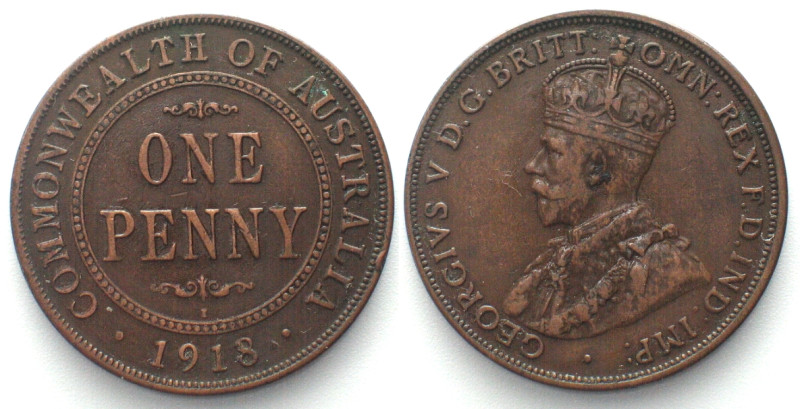 AUSTRALIA. Penny 1918 I, George V, silver, SCARCE DATE! XF-. KM# 23.