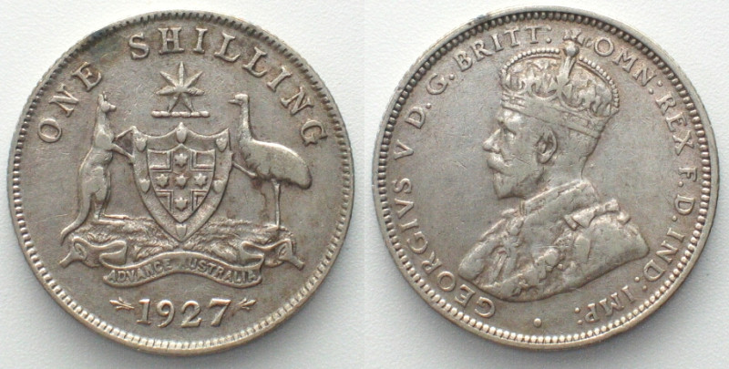 AUSTRALIA. Shilling 1927, George V, silver, KEY DATE! XF. KM# 26.