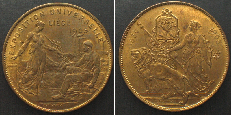 BELGIUM. EXPOSITION UNIVERSELLE LIÈGE 1905, visiting token, brass, 30mm, BU! Str...