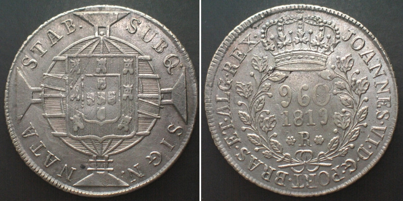 BRAZIL. 960 Reis 1819 R, JOAO VI of PORTUGAL, silver, UNC-! KM# 326.1.