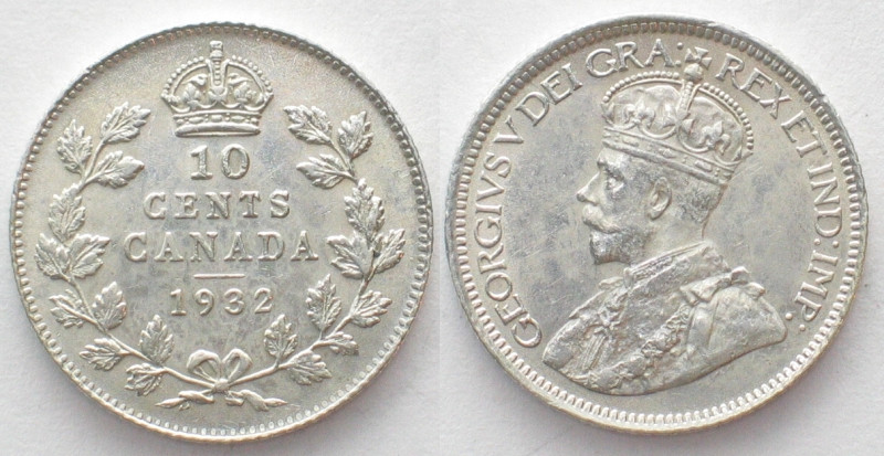 CANADA 10 Cents 1932 GEORGE V silver UNC! KM# 23a.