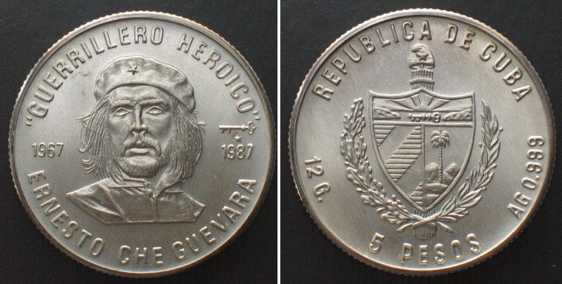 CUBA 5 Pesos 1987 CHE GUEVARA silver BU RARE! KM# 159.