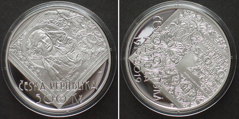 CZECH REPUBLIC. 500 Korun 2019, 100th Ann. Czechoslovak Money, silver, Proof. KM...