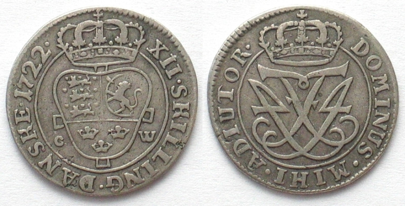 DENMARK. 12 Skilling 1722, FREDERIK IV, silver, VF+. KM# 521.