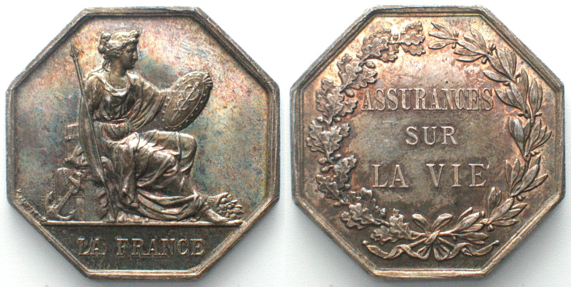 FRANCE. Jeton ND (after 1880), ASSURANCES SUR LA VIE, LA FRANCE, silver, AU. Edg...