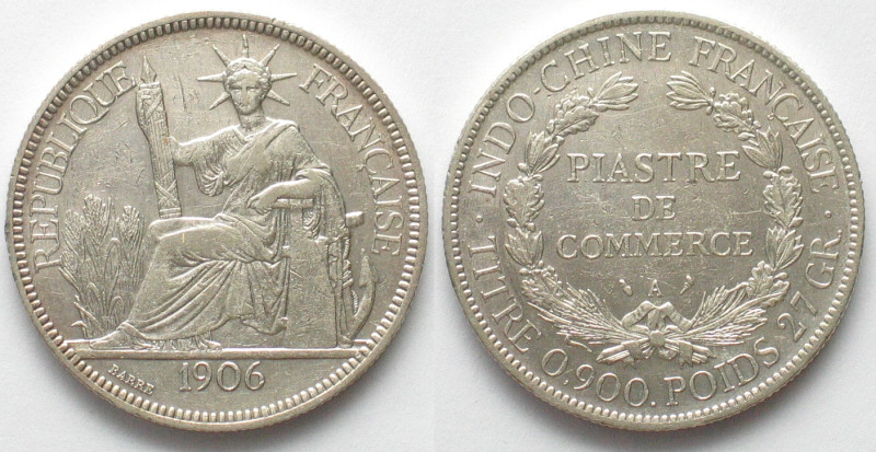 FRENCH INDO-CHINA. Piastre 1906 A silver, AU! KM# 5a.1