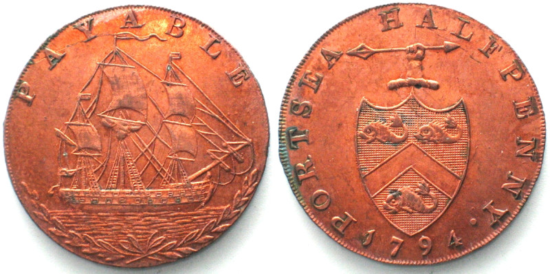 HAMPSHIRE. Portsea, Halfpenny 1794, conder token, copper, UNC! Edge lettering: G...