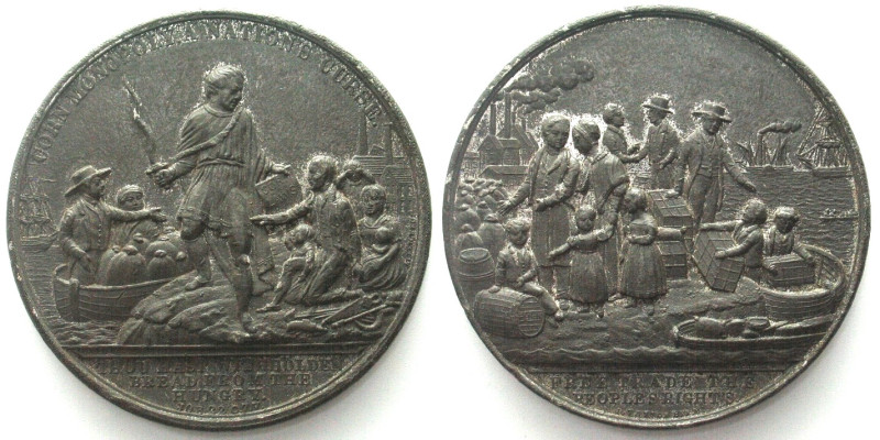 FREE TRADE AND ANTI CORN LAW LEAGUE. 1840 Medal by Taylor & Allen, white metal, ...