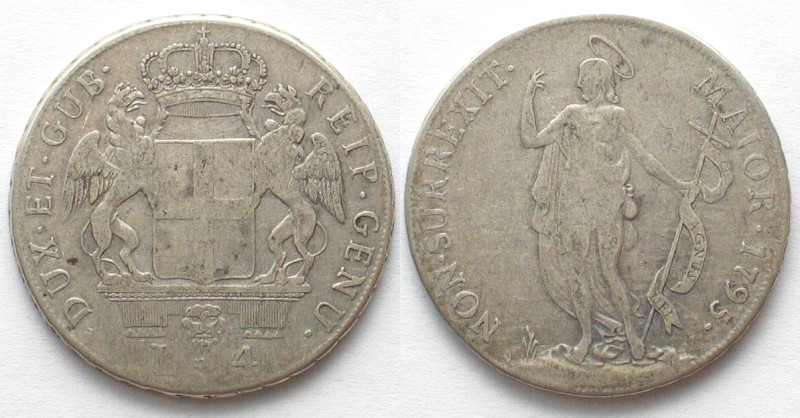 GENOA. 4 Lire 1795, silver, VF, KM # 248