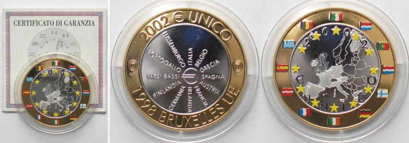 EURO UNICO 2002, 1 oz silver, colored, gilt, RARE! Weight: 31.13 g (0.999). Mint...