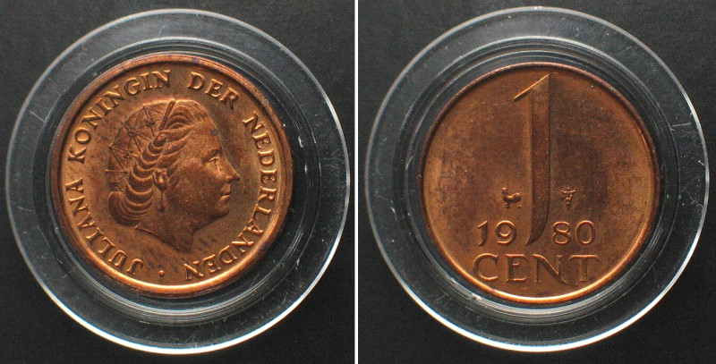 NETHERLANDS. 1 Cent 1980, Juliana, bronze, PROOF. KM# 180.