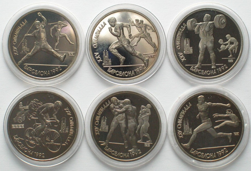 RUSSIA - USSR Complete set 6 x 1 Rouble 1991 OLYMPICS BARCELONA Cu-Ni, Minimal h...