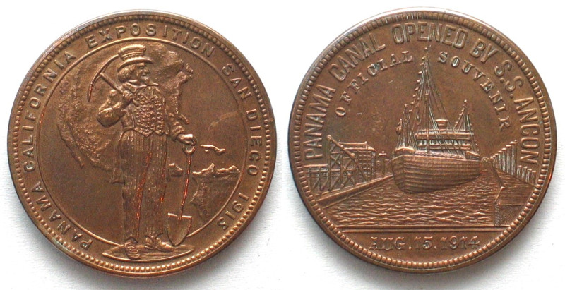 US So-called Dollar 1915 PANAMA-CALIFORNIA EXPOSITION OFFICIAL MEDAL bronze 34mm...