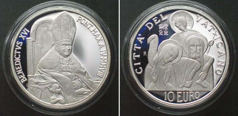 VATICAN 10 Euro 2008, 41st World Day of Peace, BENEDICT XVI silver Proof.