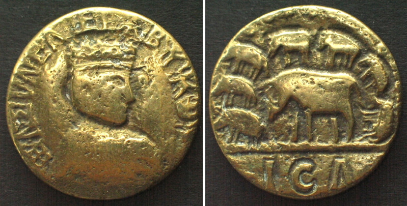 SOW WITH PIGLETS FANTASY GIPSY SCAM COIN, ca.1890, 27mm. Weight: 10g. Probably g...