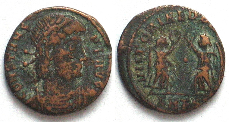 CONSTANS (333-350 AD). AE Nummus, 347-348, SMTS, Thessalonica mint, VICTORIAE DD...