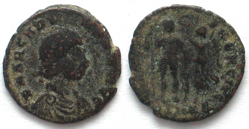 ARCADIUS. AE Follis, 18mm, 378-383, OPTIMO PRINCIPE, F, size: 18mm, weight: 2g.