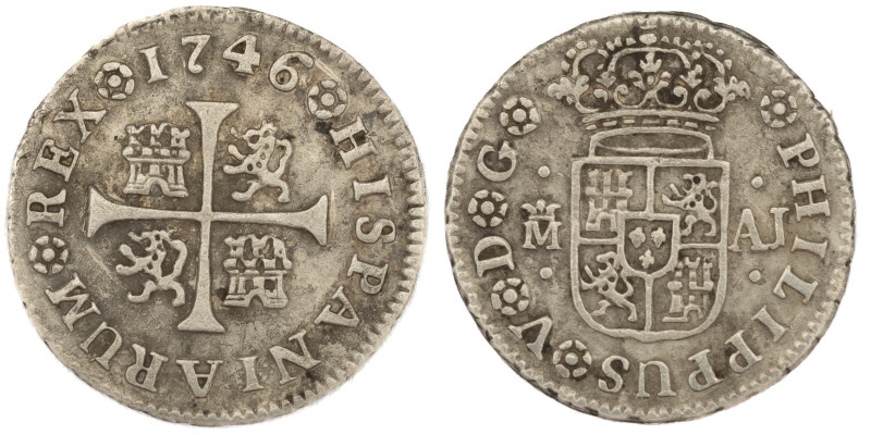 Felipe V (1700-1746). 1746 AJ. Madrid. 1/2 real. (AC 188). 1,26 gr. Escasa. 

...