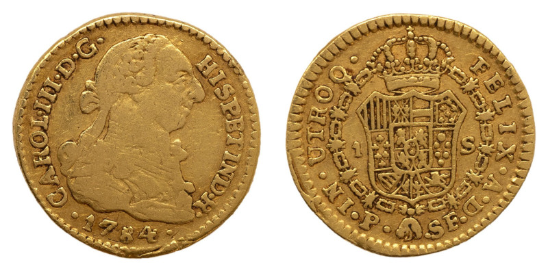 Carlos III (1759-1788).1784 SF. Popayán. 1 escudo. (AC 1429). Au 3,31 gr. 

St...