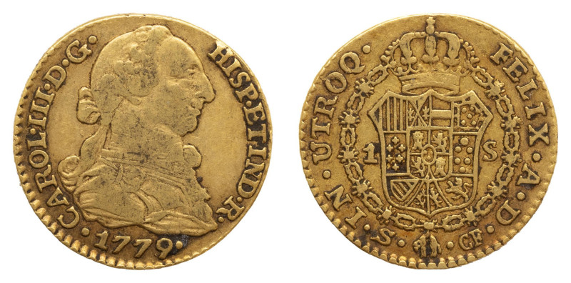 Carlos III (1759-1788). 1779 CF. Sevilla. 1 escudo. (AC 1498). Au 3,05 gr. 

S...