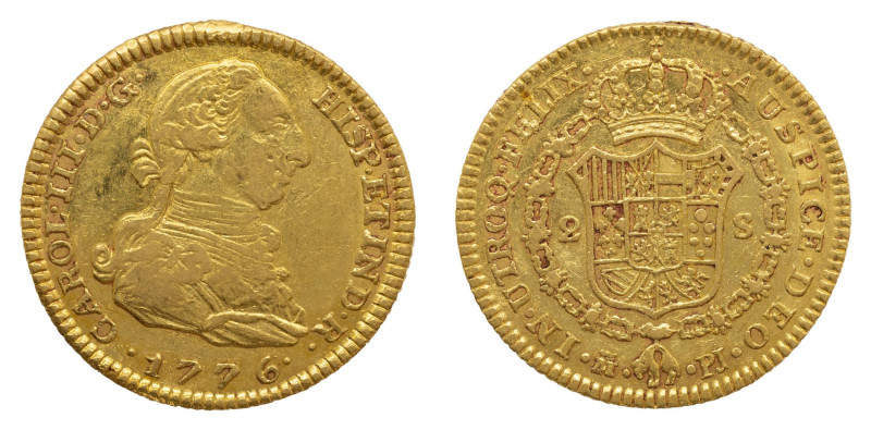 Carlos III (1759-1788). 1776 PJ. Madrid. 2 escudos. (AC 1552). Au 6,74 gr. 

S...