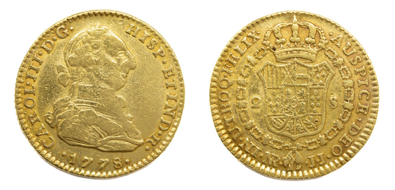 Carlos III (1759-1788). 1778 JJ. Santa Fe de Nuevo Reino. 2 escudos. (AC 1697). ...