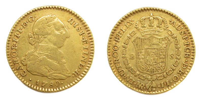 Carlos III (1759-1788). 1780 JJ. Santa Fe de Nuevo Reino. 2 escudos. (AC 1700). ...