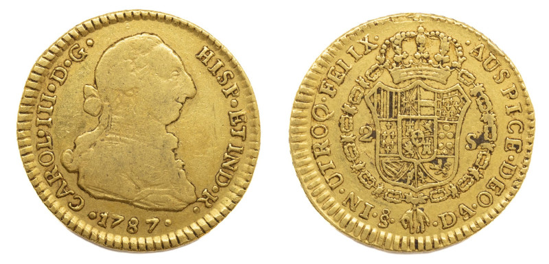 Carlos III (1759-1788). 1787 DA. Santiago. 2 escudos. (AC 1724). Au 6,67 gr. (KM...