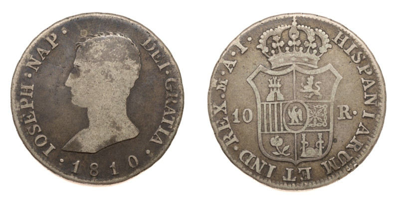 José Napoleón (1808-1813). 1810 AI. Madrid. 10 reales. (AC 26). 12,76 gr. Escasa...