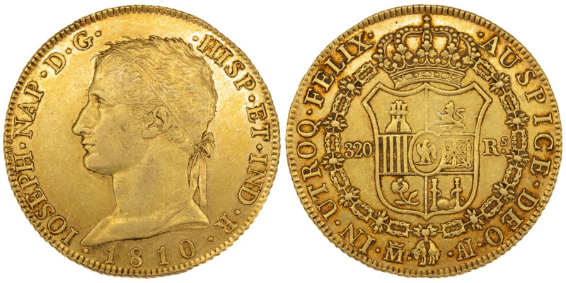 José Napoleón (1808-1813). 1810 AI. Madrid. 320 reales. (AC 54). Au 27,06 gr. 
...