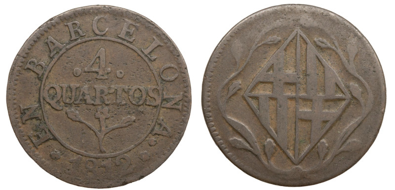 Catalunya Napoleónica (1808-1814). 1812. Barcelona. 4 cuartos. (AC 18). Ae. 

...