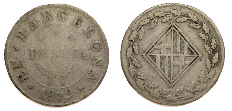 Catalunya Napoleónica (1808-1814). 1809. Barcelona. 1 peseta. (AC 32). 5,54 gr. ...