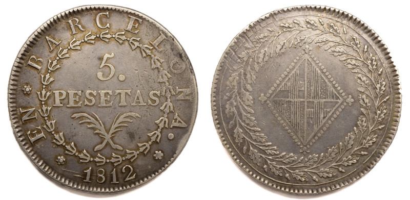 Catalunya Napoleónica (1808-1814). 1812. Barcelona. 5 pesetas. (AC 51). 26,50 gr...