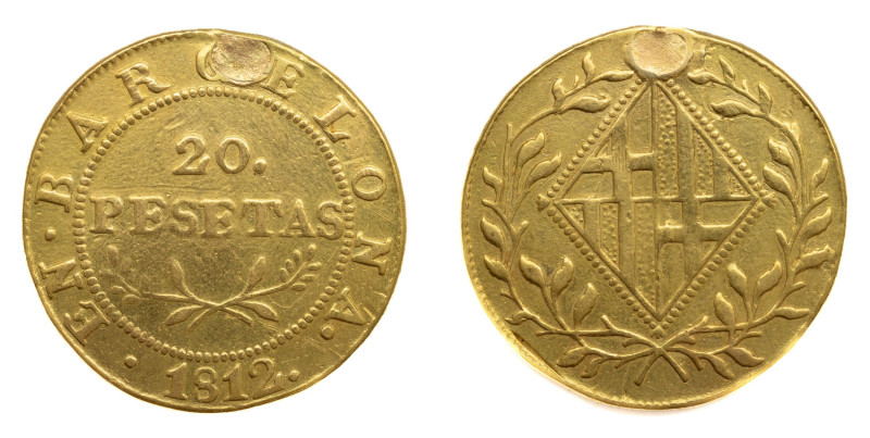 Catalunya Napoleónica (1808-1814). 1812. Barcelona. 20 pesetas. (AC 54). Au 6,62...