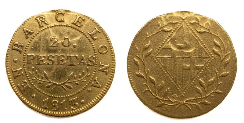 Catalunya Napoleónica (1808-1814). 1813. Barcelona. 20 pesetas. (AC 55). Au 5,85...