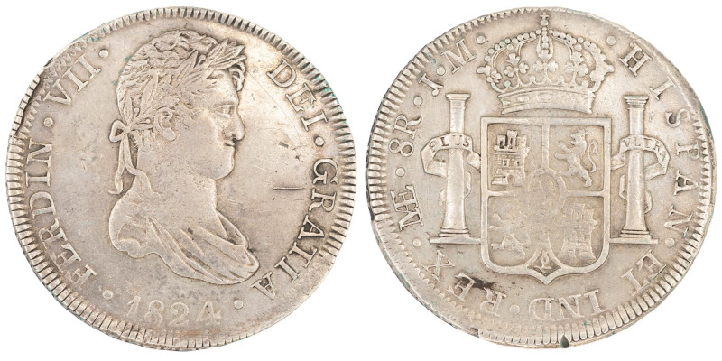 Fernando VII (1808-1833). 1824 JM. Lima. 8 reales. (AC 1256). 26,76 gr. El año m...