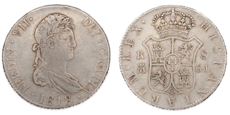 Fernando VII (1808-1833). 1818/7 GJ. Madrid. 8 reales. (AC 1273 var). 27,07 gr....