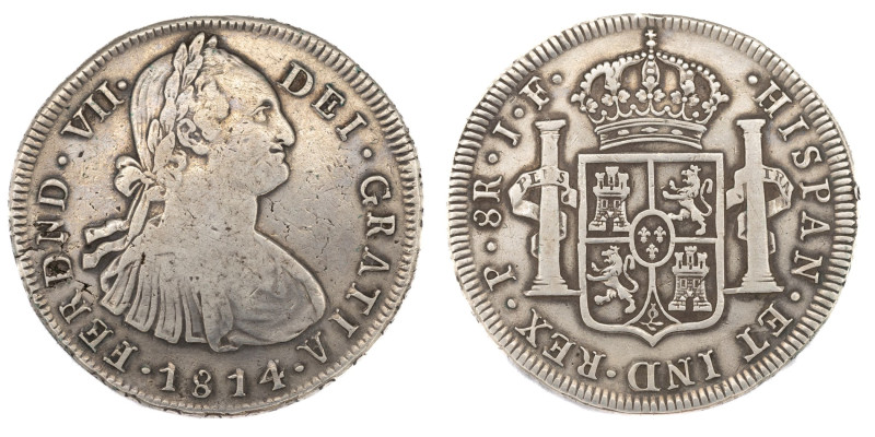 Fernando VII (1808-1833). 1814/3 JF. Popayán. Colombia. 8 reales. (AC 1366). 26,...