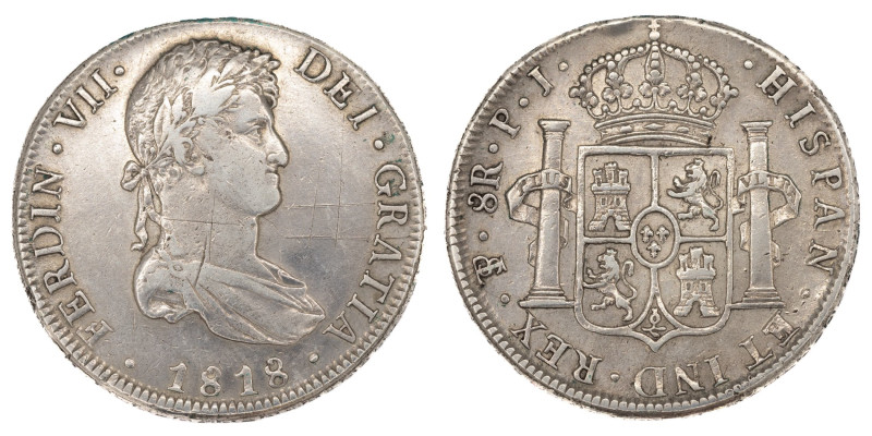 Fernando VII (1808-1833). 1818 PJ. Potosí. 8 reales. Rayitas en anv. (AC 1382). ...