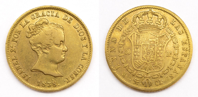 Isabel II (1833-1868). 1838 CL. Madrid. 80 reales. (AC 725). 21 mm. Au 6,74 gr. ...