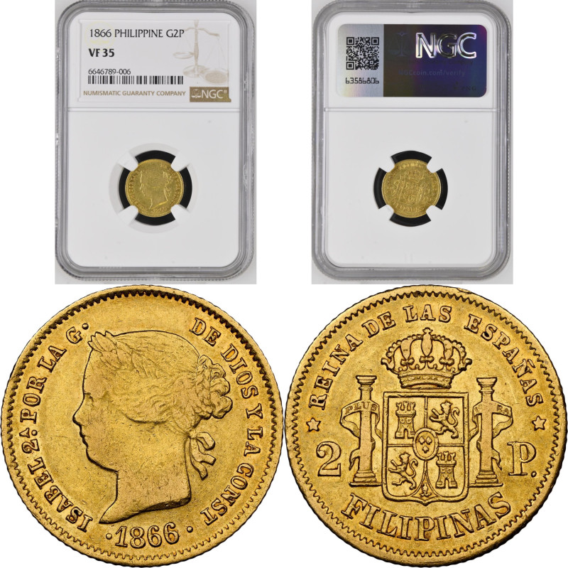 Isabel II (1833-1868). 1866 Manila. 2 pesos Filipinas. (AC 847). NGC (6646789-00...