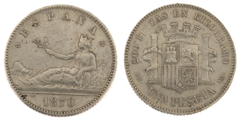 Gobierno provisional (1868-1871). 1870 *1870 SNM. 1 peseta. (AC 18). 4,94 gr. 
...