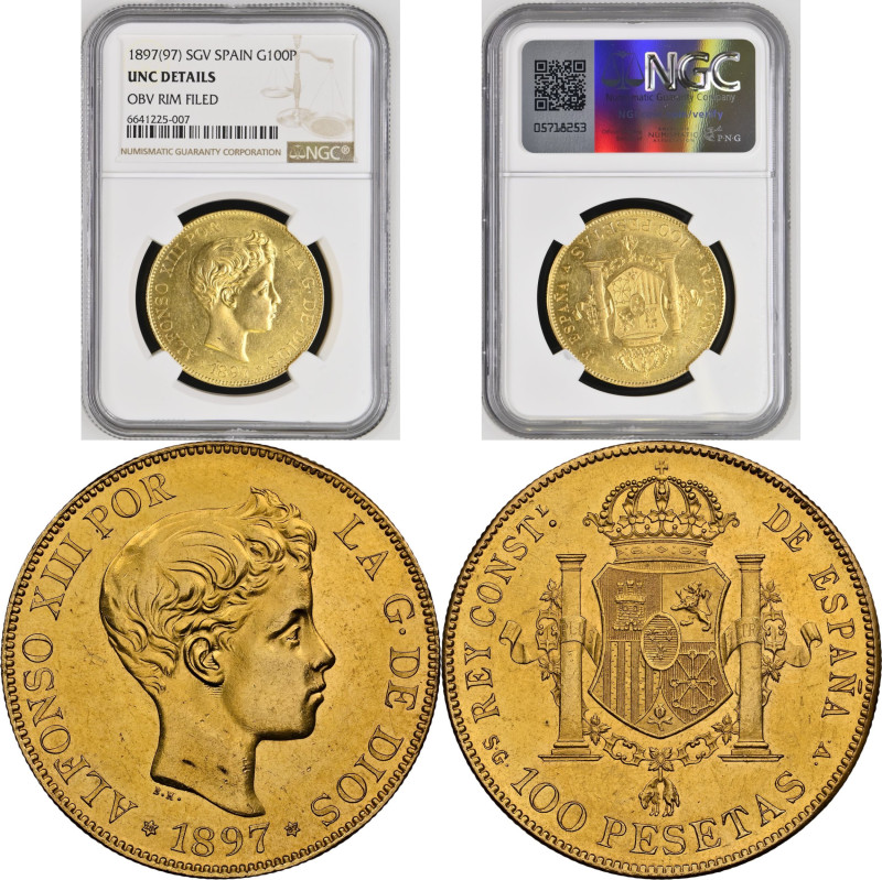 Alfonso XIII (1885-1931). 1897 *18-97 SGV. Madrid. 100 pesetas. Au (AC 119) NGC ...