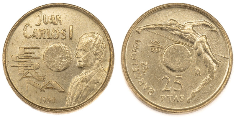 Juan Carlos I (1975-2014). 1990. Madrid. 25 pesetas. (AC 84 var). ERROR sin ague...