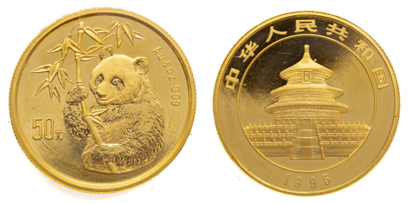 CHINA. República popular 1995. 50 yuan. panda. 1/2 onza Au. plastico original y ...