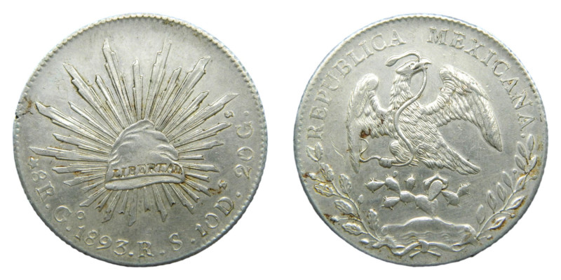 MEXICO. 1893 Go RS. 8 reales. Guanajuato. (KM#377.8). 

Status: MBC+