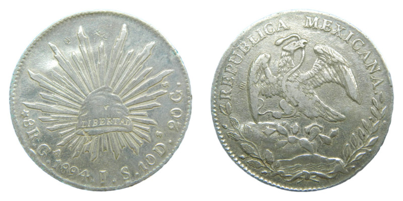 MEXICO. 1894 Ga JS. 8 reales. Guadalajara. (KM#377.6). 

Status: MBC