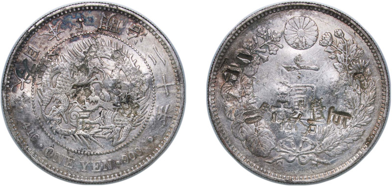 Japan Empire M20 (1887) 年十二治明 1 Yen - Meiji (large type) Silver (.900) (8275787)...