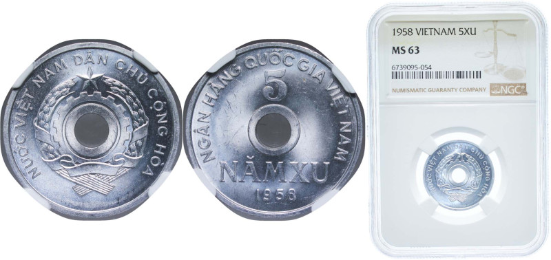 Vietnam North Vietnam Democratic Republic 1958 5 Xu Aluminium 1.6g NGC MS 63 KM ...